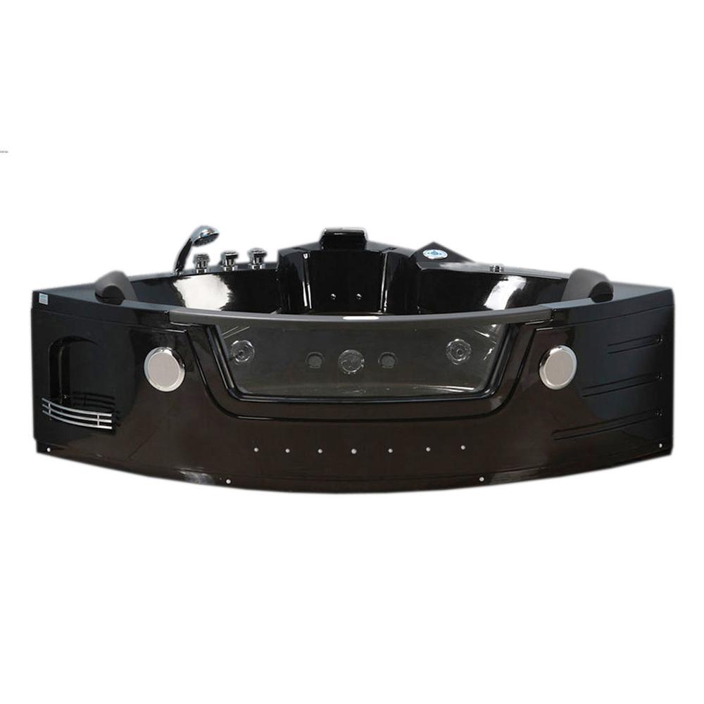 Majestic 59 in. Acrylic Center Drain Corner Alcove Whirlpool Bathtub in Black