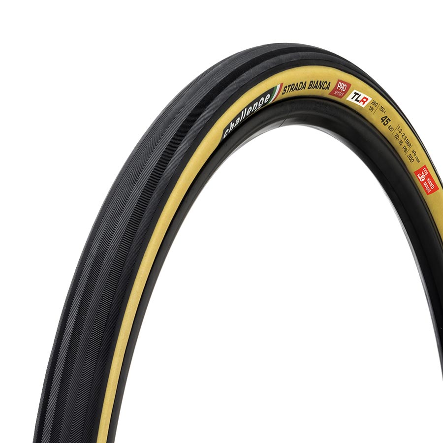 Challenge Gravel Tire Strada Bianca Pro - 700 x 45, Tubeless, Folding, Black/Tan, Handmade 00566