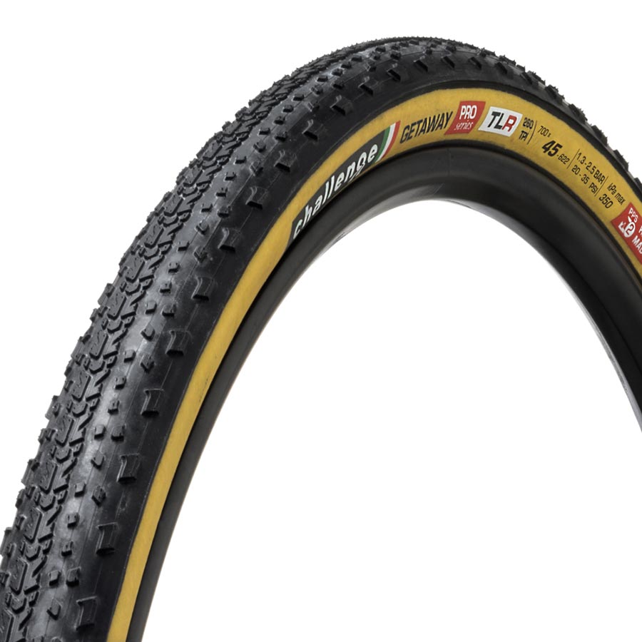 Challenge Gravel Tire Getaway Pro - 700 x 45, Tubeless, Folding, Black/Tan, Handmade 00572