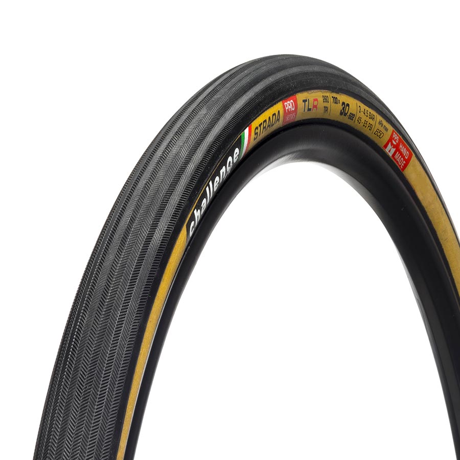 Challenge Gravel Tire Strada Pro 700 x 30 Tubeless Folding Black/Tan Handmade 00557