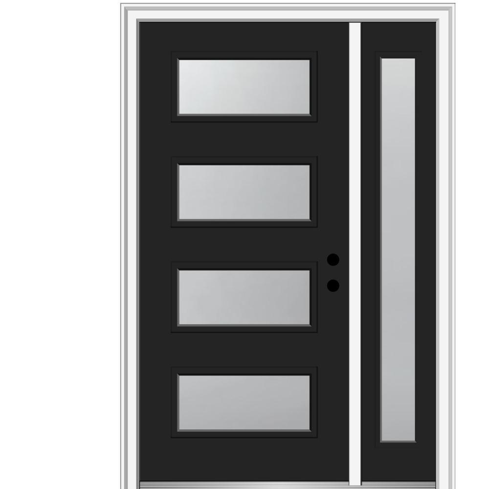 51 in. x 81.75 in. Celeste Frosted Glass Left-Hand Inswing 4-Lite Eclectic Painted Steel Prehung Front Door w/ Sidelite