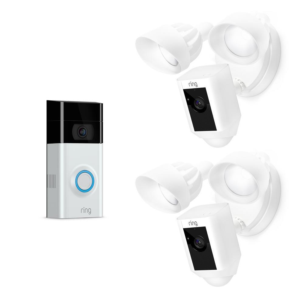 Wireless Video Doorbell 2 with Floodlight Cam White (2-Pack)