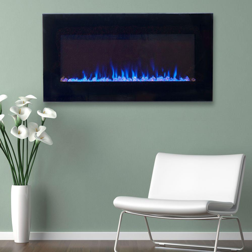 36 in. LED Fire and Ice Electric Fireplace with Remote in Black