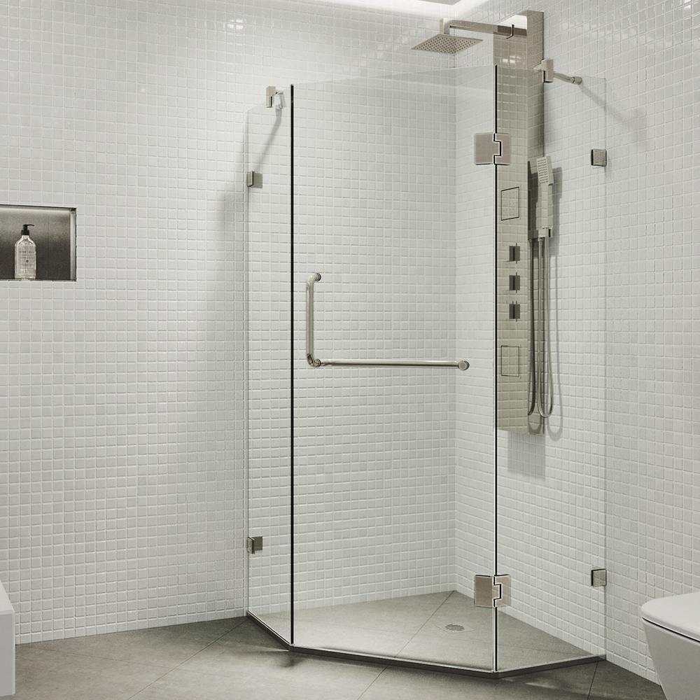 Piedmont 36.125 in. x 73.375 in. Frameless Neo-Angle Hinged Corner Shower Enclosure in Brushed Nickel with Clear Glass