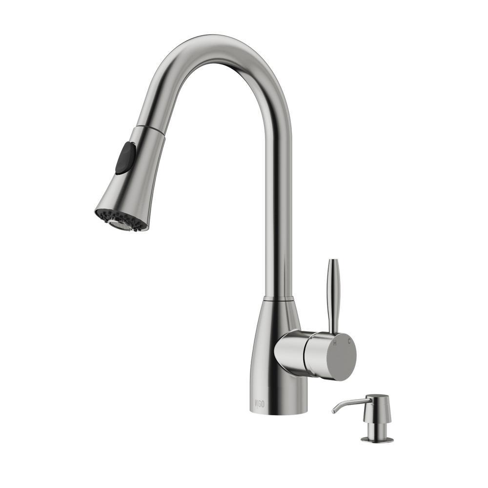 Aylesbury Single-Handle Pull-Down Sprayer Kitchen Faucet with Soap Dispenser in Stainless Steel