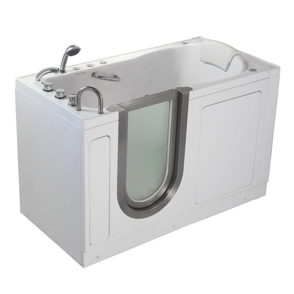 Deluxe 55 in. Acrylic Walk-In Whirlpool and Air Bath Bathtub in White, Thermostatic Faucet Set, LHS 2 in. Dual Drain