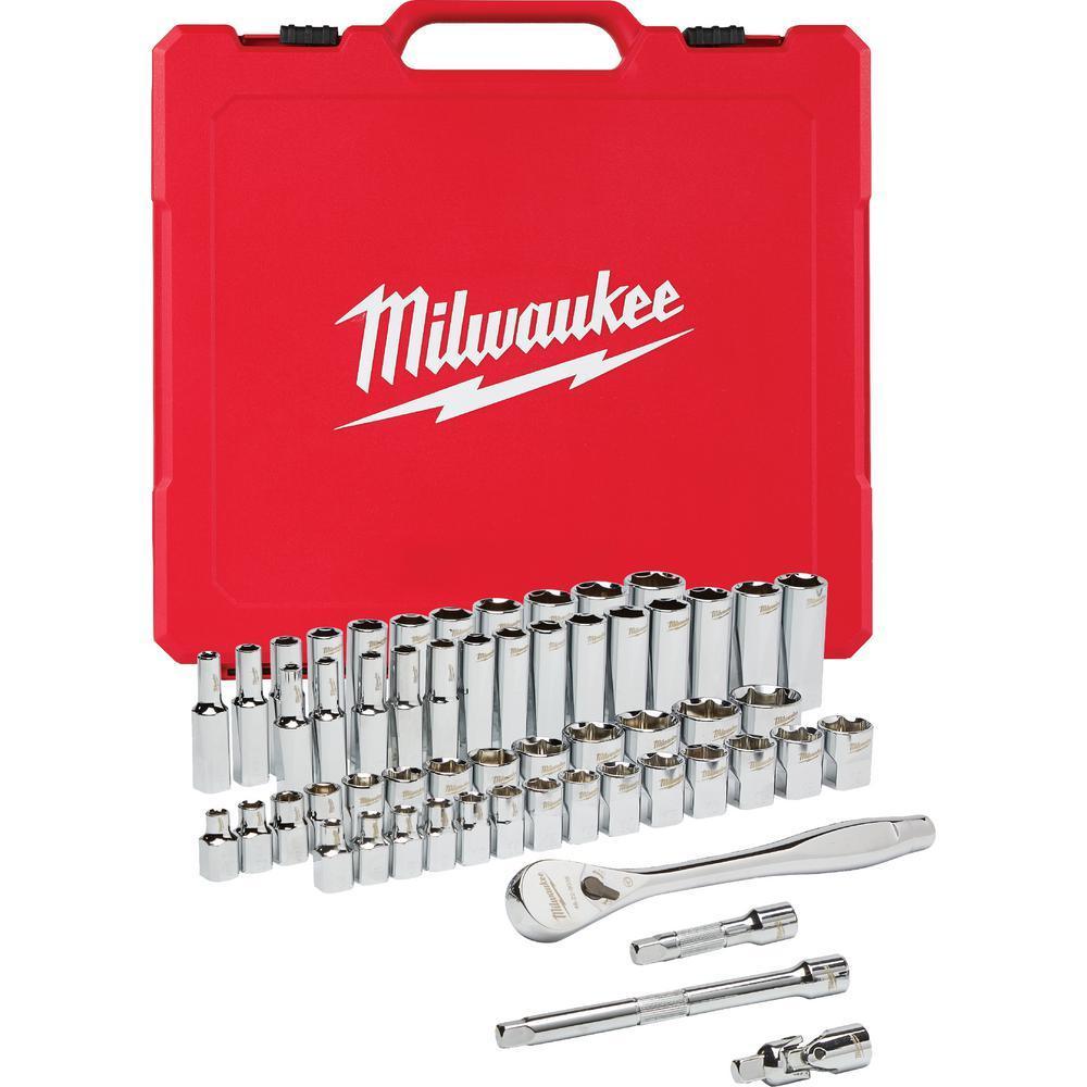 3/8 in. Drive SAE/Metric Ratchet and Socket Mechanics Tool Set (56-Piece)