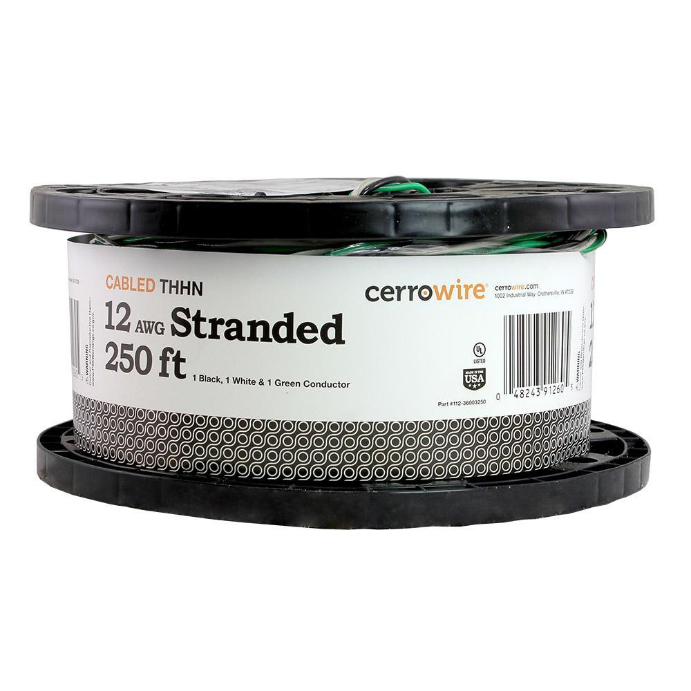 250 ft. 12-3 Black, White and Green Cabled Stranded THHN Cable