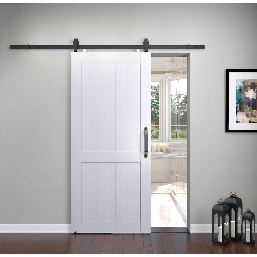 Pinecroft Millbrooke 36-in x 84-in White 2-Panel Prefinished PVC Single Barn Door (Hardware Included)