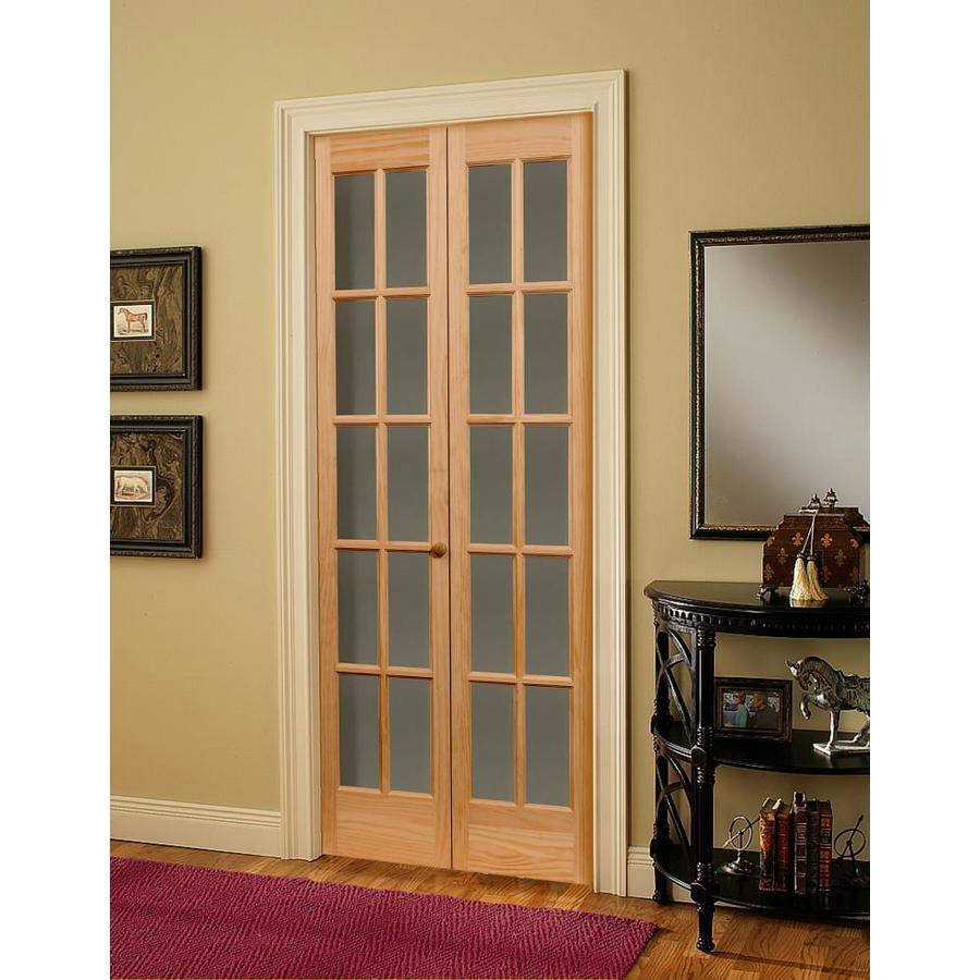 Pinecroft 24-in x 80-in Unfinished Pine Wood 2-Panel Square Clear Glass Unfinished Pine Wood Bifold Door (Hardware Included)