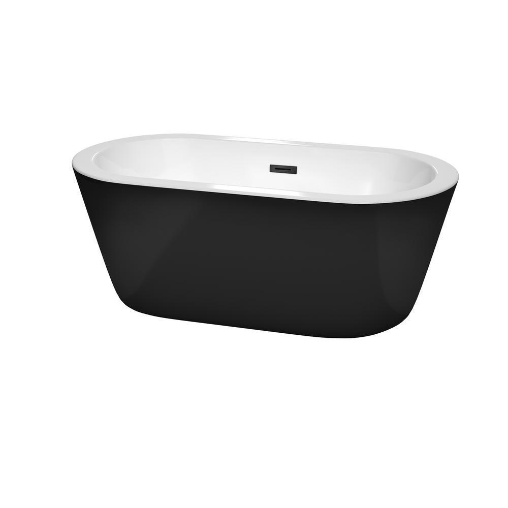 Mermaid 60 in. Acrylic Flatbottom Bathtub in Black with Matte Black Trim