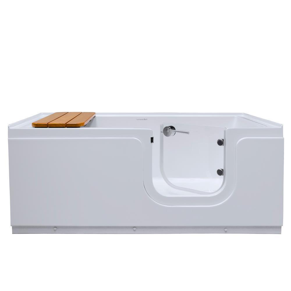Aquarite 5 ft. Right Drain Freestanding Step-In Bathtub with Waterproof Tempered Glass Tub Door and Bench in White