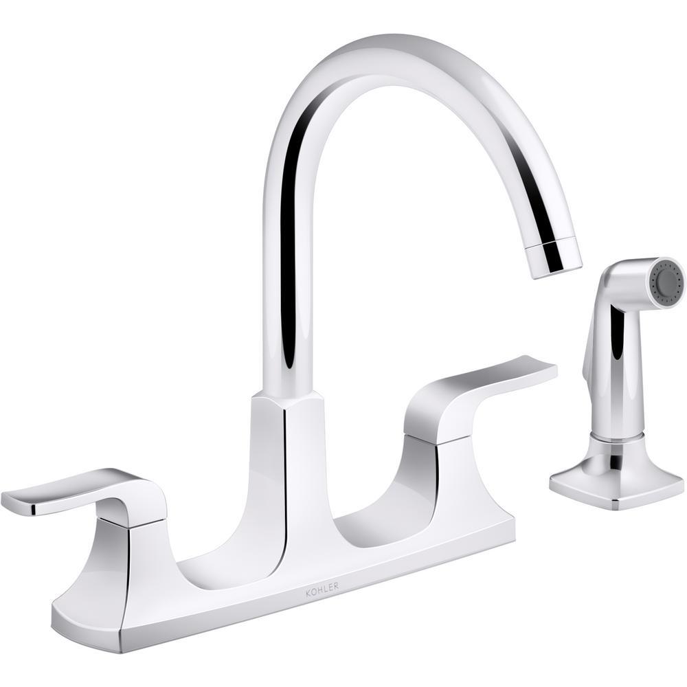 Rubicon 2-Handle Standard Kitchen Faucet with Sidespray in Polished Chrome