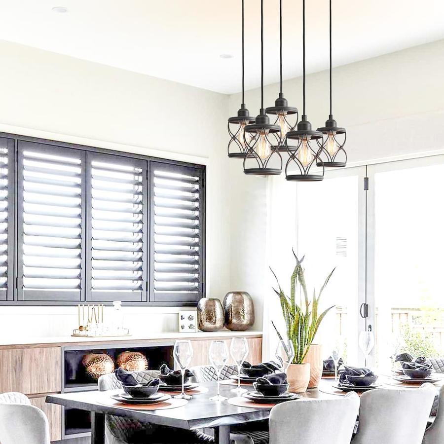 LNC Mocha Dark Gray Farmhouse Cylinder LED Pendant Light