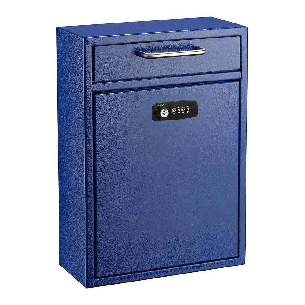 Blue Large Drop Box Wall Mounted Locking Mail Box with Key and Combination lock
