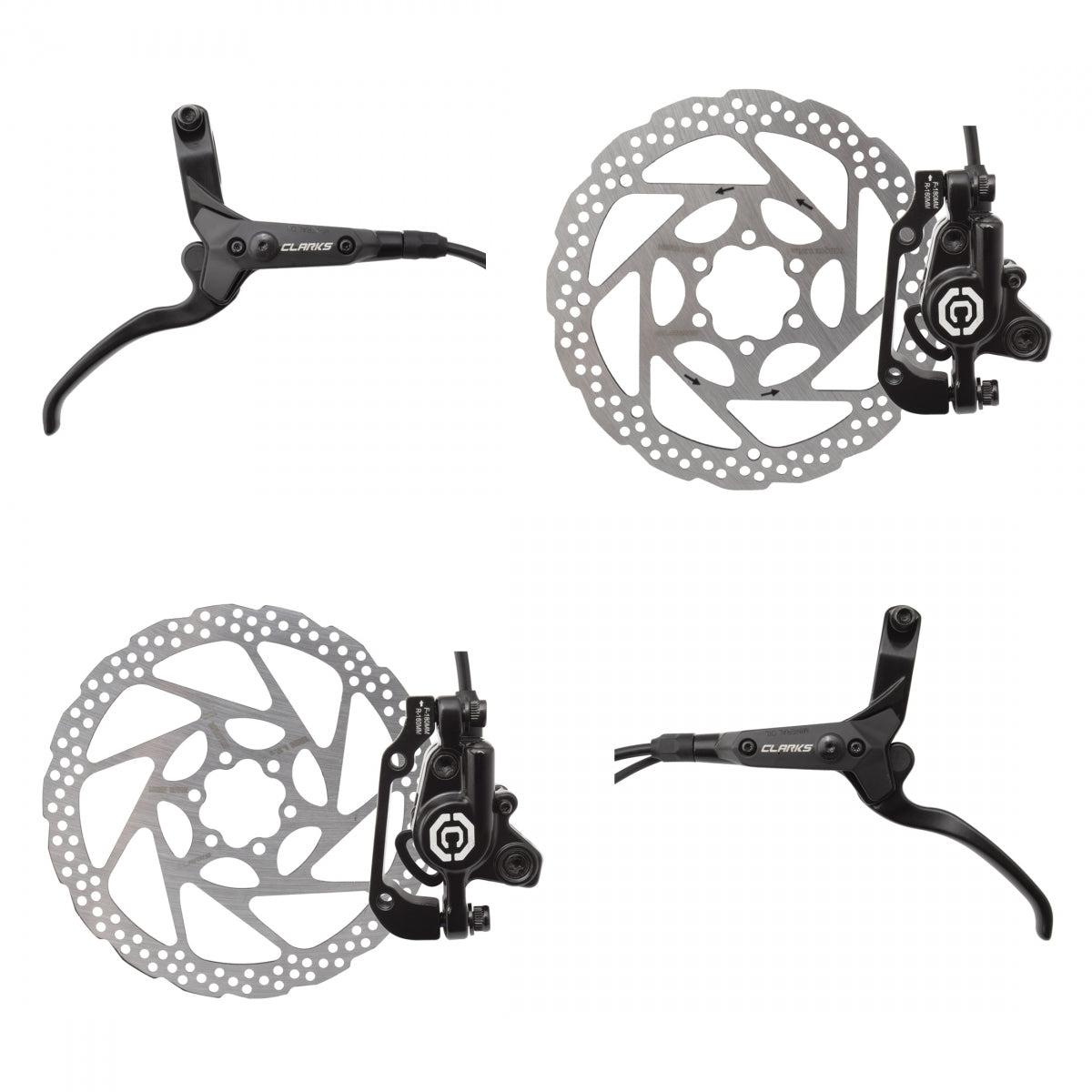 Clarks M3000 eBike Hydraulic Brake Pair Standard Post Mount 180/160mm Mineral Oil
