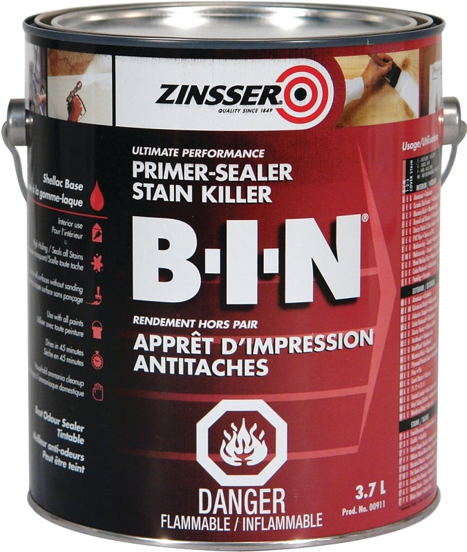 Zinsser Z00911 Primer, 500 sq-ft/gal Coverage Area, Flat, White, 3.7 L