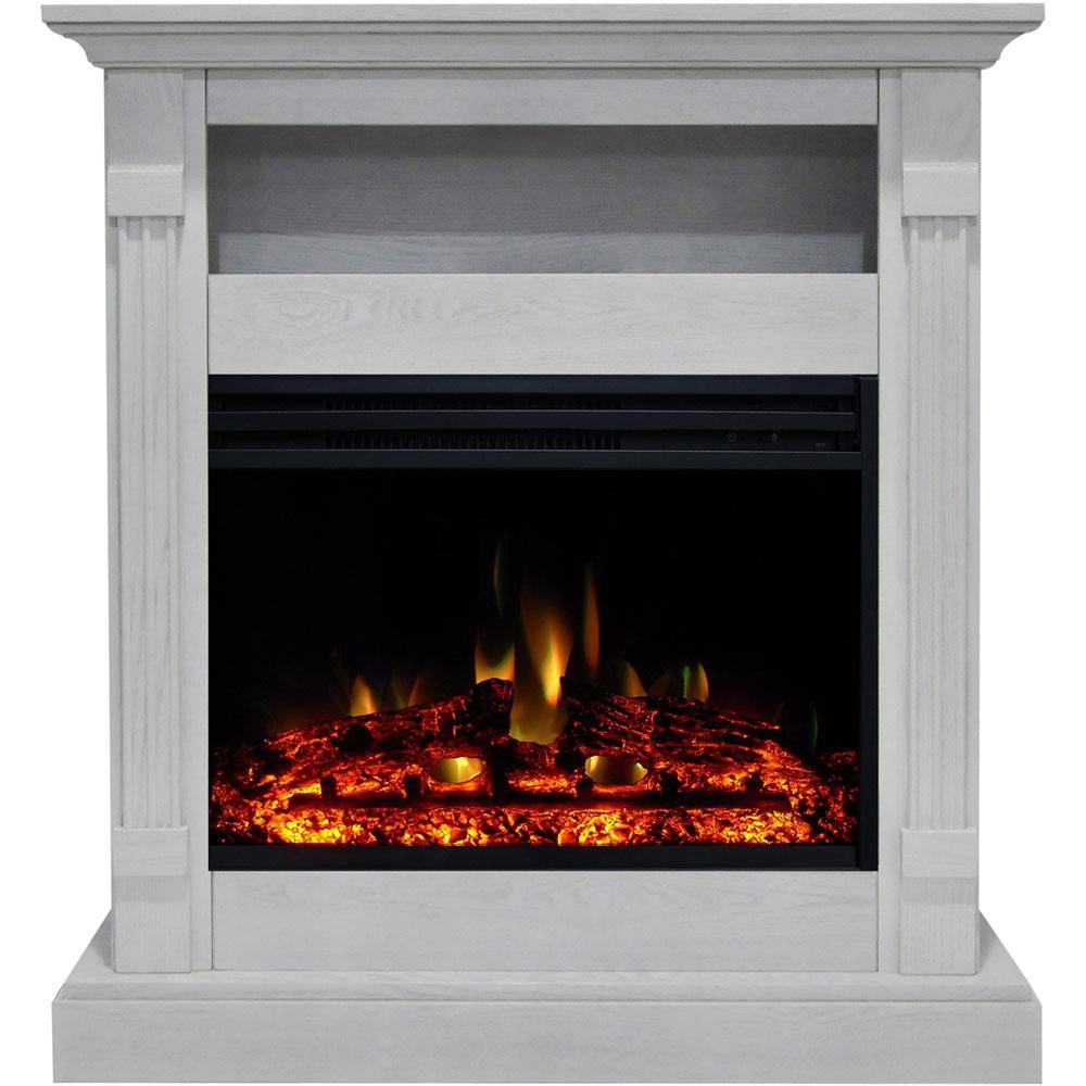 Sienna 34 in. Electric Fireplace Heater in White with Mantel, Enhanced Log Display and Remote Control