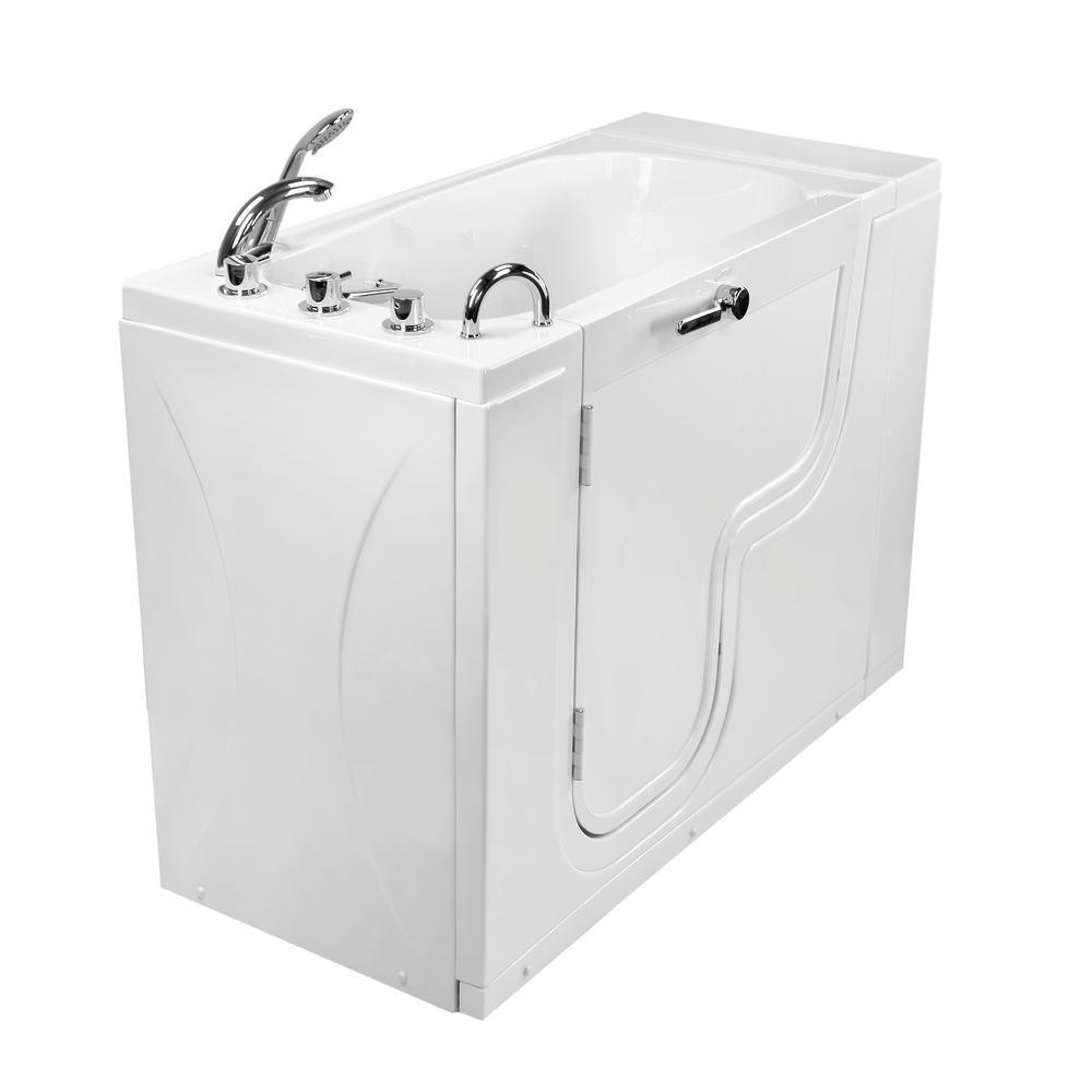 Wheelchair Transfer26 52 in. Acrylic Walk in Soaking Tub in White with Thermostatic Faucet Set and Left 2 in. Dual Drain