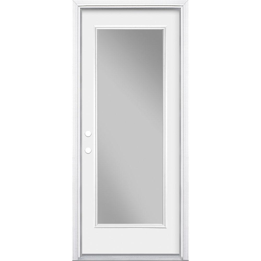 32 in. x 80 in. Premium Full Lite Right-Hand Inswing Primed Steel Prehung Front Exterior Door with Brickmold