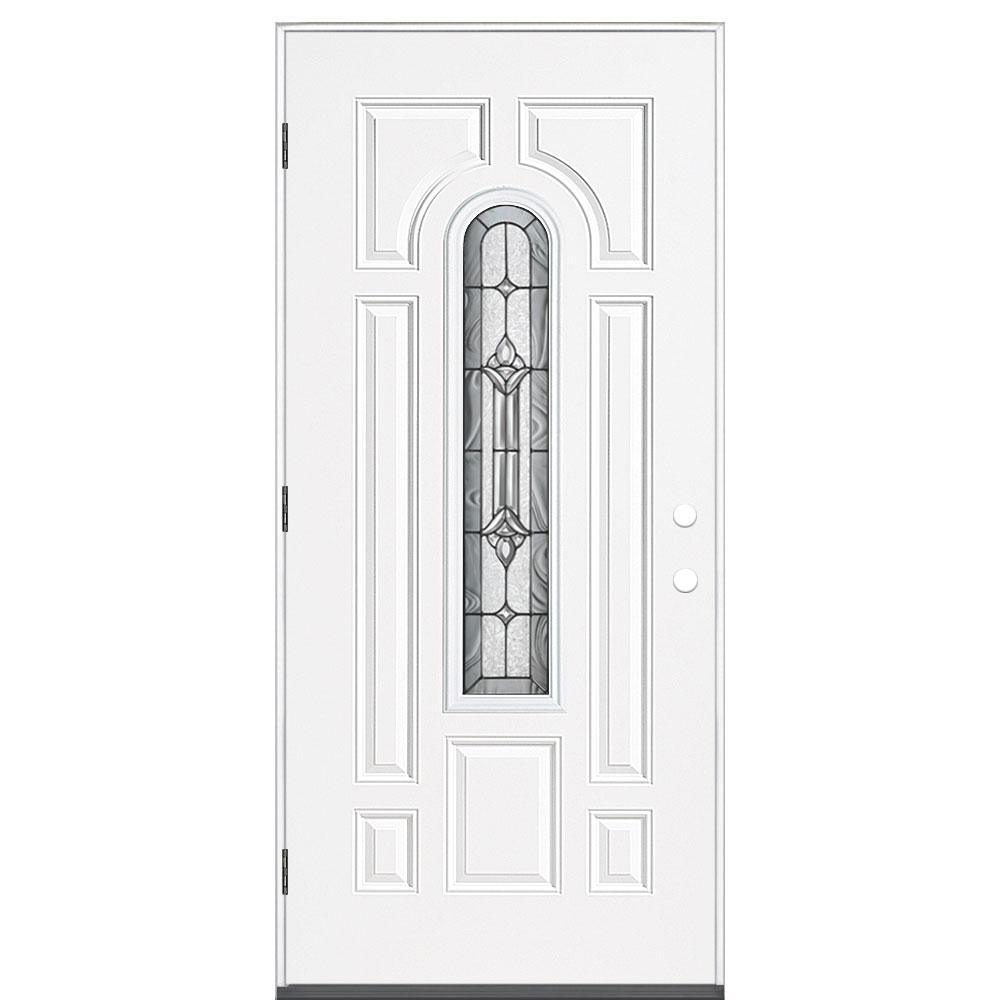 36 in. x 80 in. Providence Center Arch Right-Hand Outswing Primed Steel Prehung Front Exterior Door