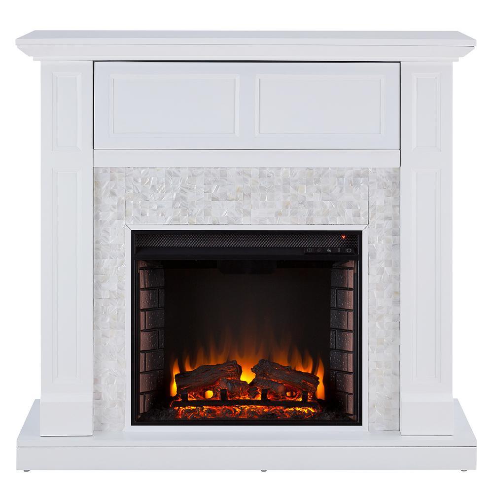 Kristinna 46 in. Tiled Media Electric Fireplace Console in White