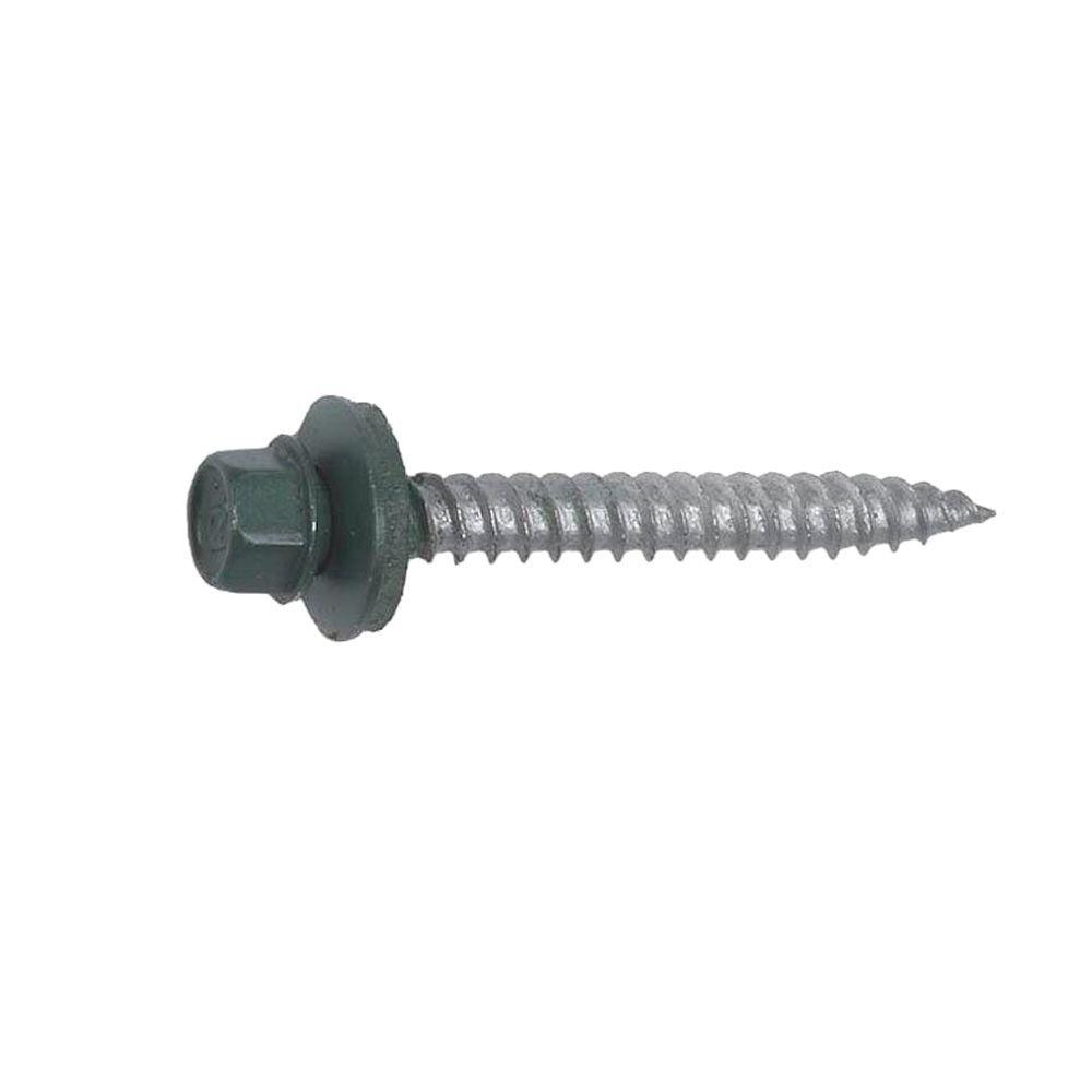 #10 1 in. External Hex Drive Flange Hex Head Steel Wood Screw in Evergreen (250-Piece/Bag)