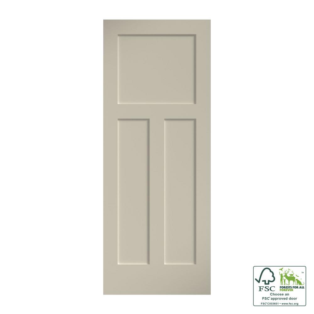 30 in. x 80 in. x 1-3/8 in. Shaker White Primed T-Shape 3-Panel Solid Core Wood Interior Slab Door