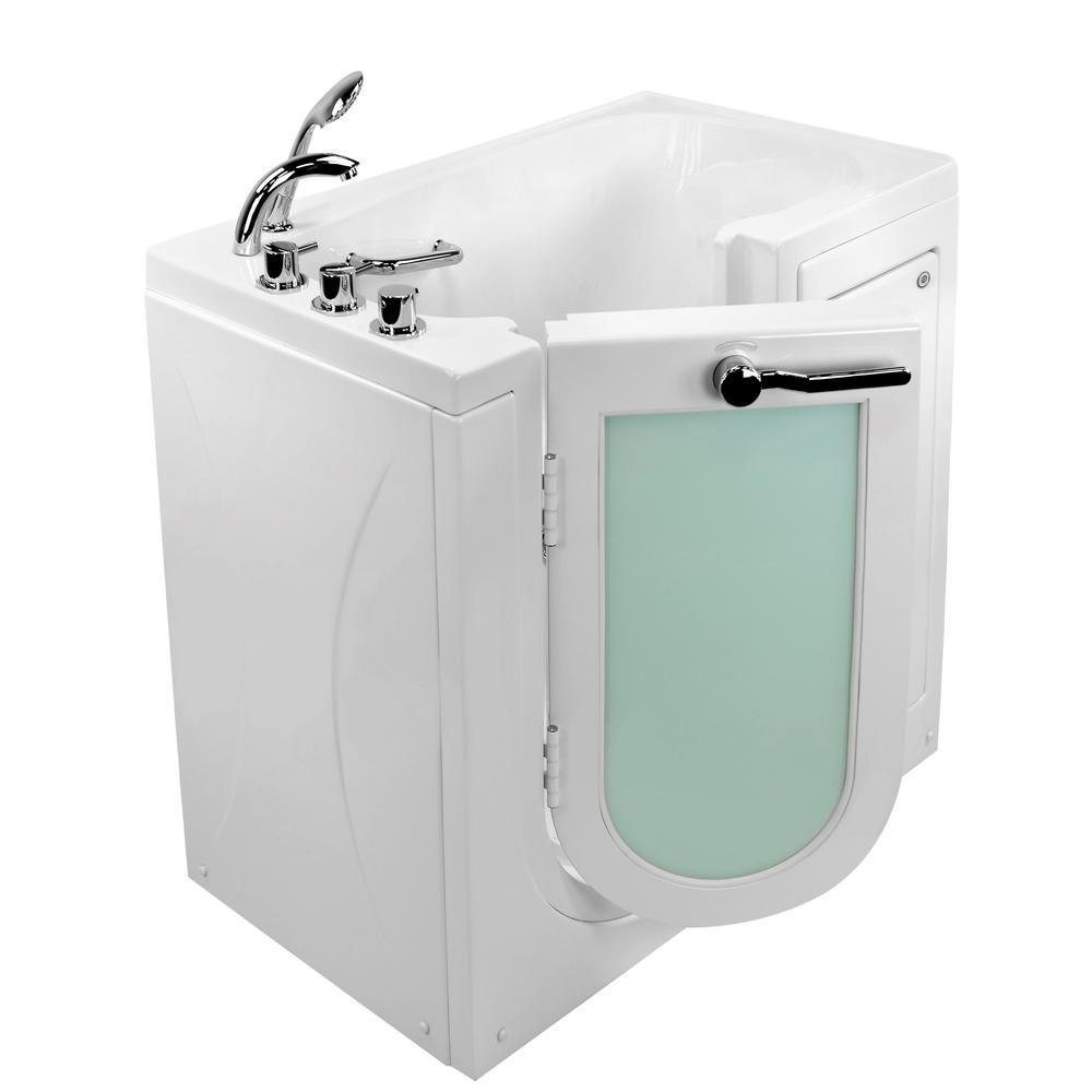 Mobile 45 in. Walk-In Soaking Bathtub in White with Left Outward Swing Door, Heated Seat, Faucet, LHS 2 in. Dual Drain