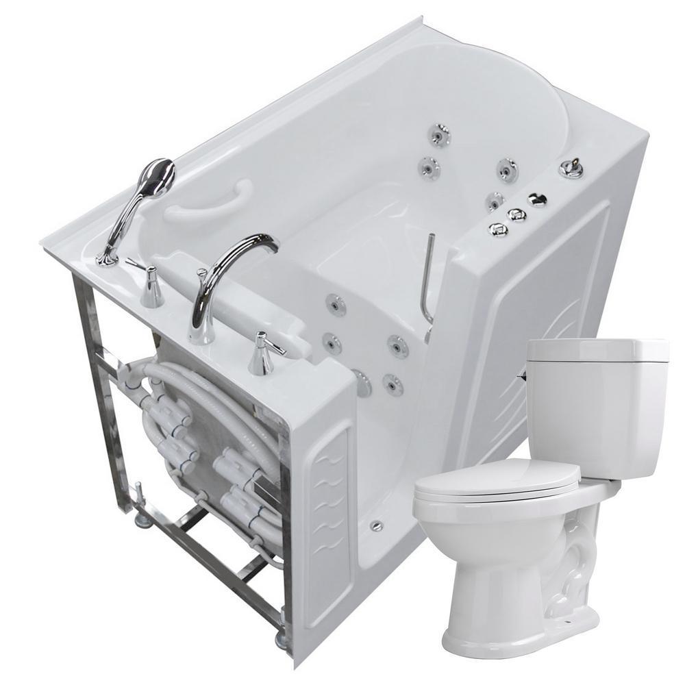 52.8 in. Walk-In Whirlpool Bathtub in White with 1.6 GPF Single Flush Toilet