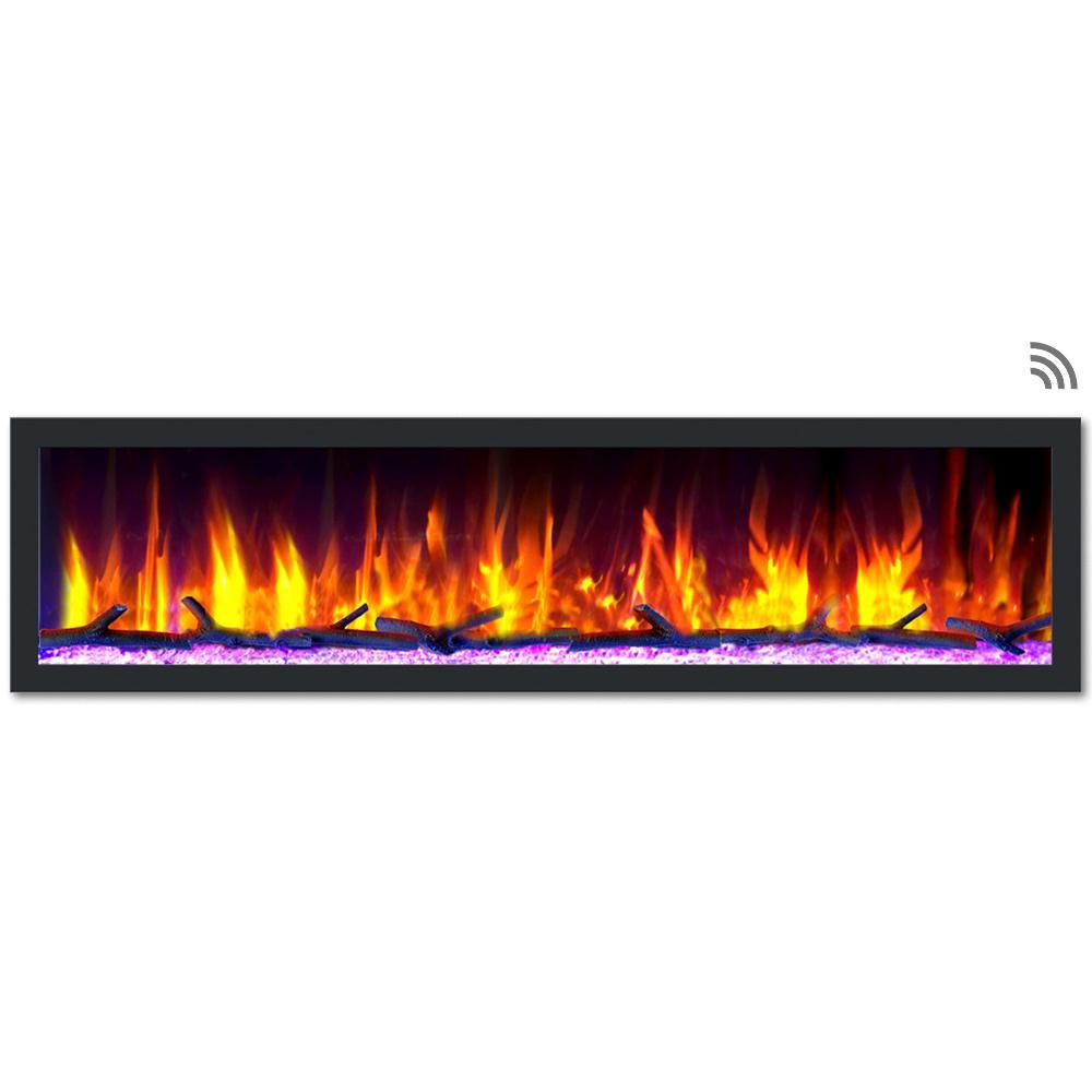 74 in. Cascade Flush-Mount LED Electric Fireplace in Black