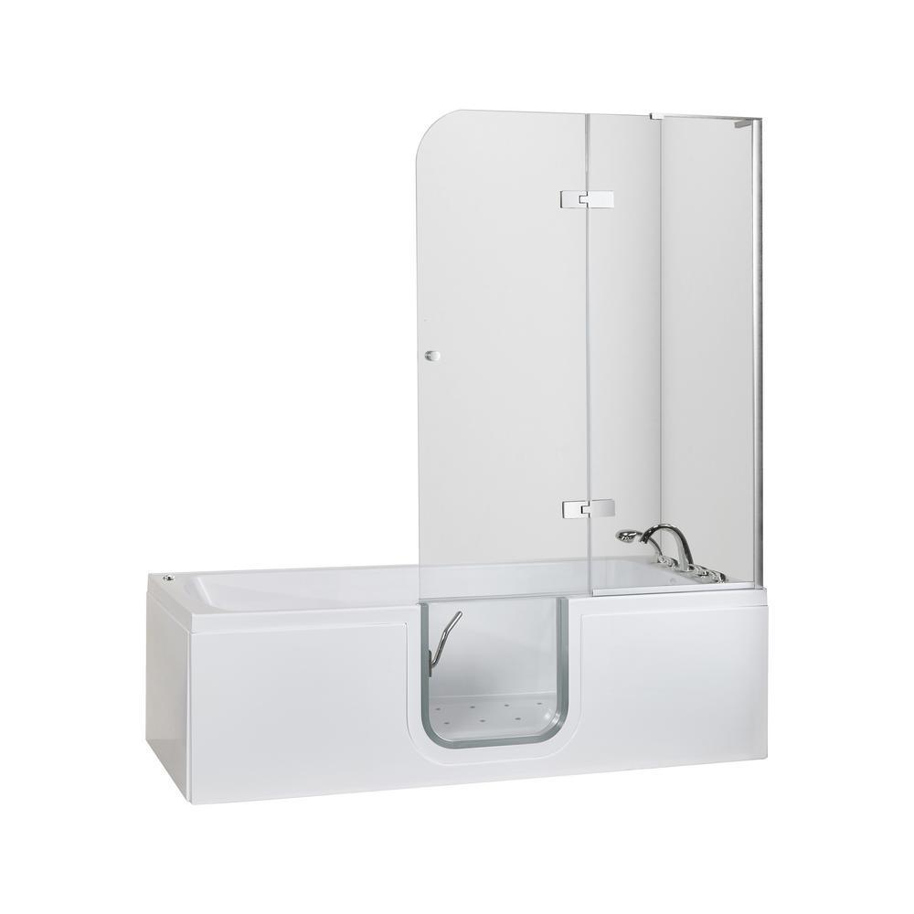 Laydown 72 in. Walk-In Air Bathtub in White RHS Hinged Middle Glass Door with Screen 5 PC Fast Fill Faucet RHS Drain