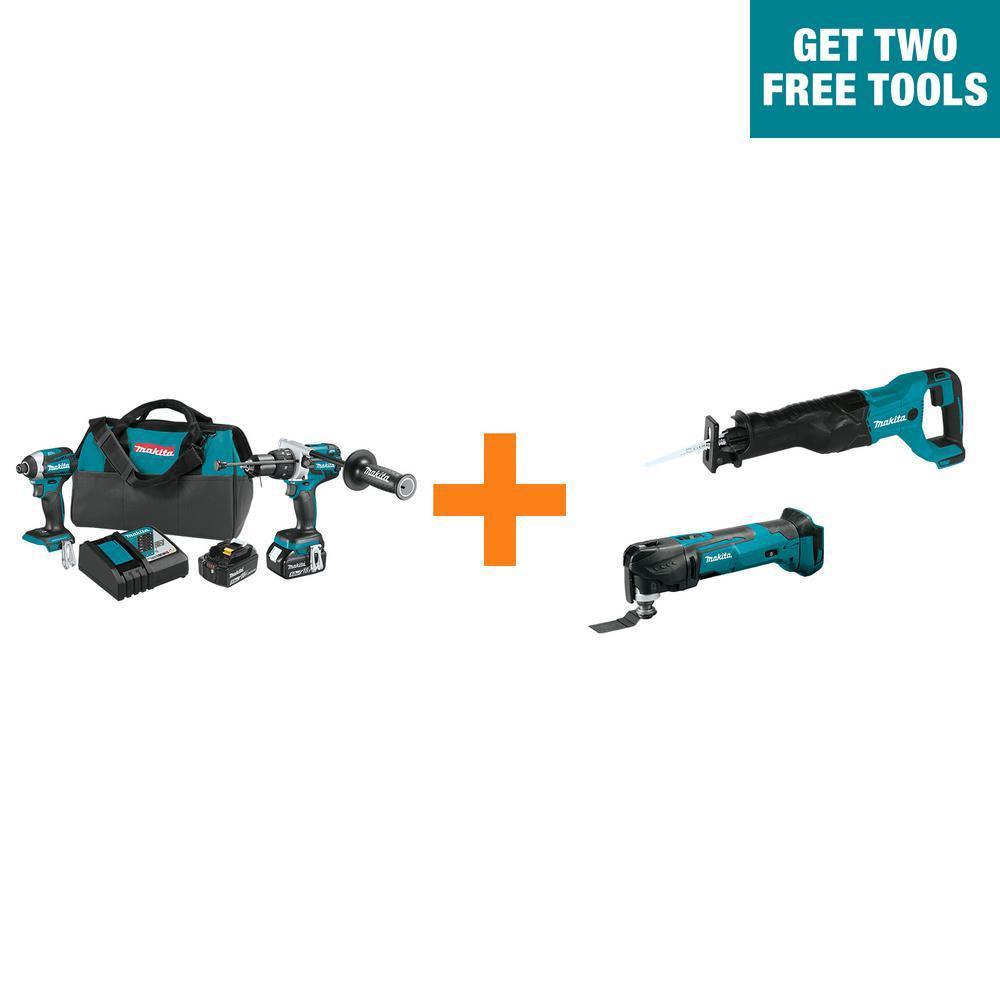18-Volt LXT Brushless 2-Pc Combo Kit 5.0Ah with bonus 18V LXT Reciprocating Saw and 18V LXT Oscillating Multi-Tool