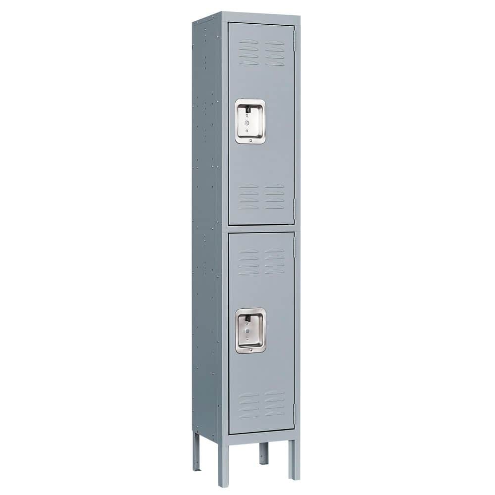 Mlezan Metal Locker 2 Tier 12 in. D x 12 in. W x 66 in. H in Gray Lockable 2 Doors Storage Locker for School Changing Room Gym