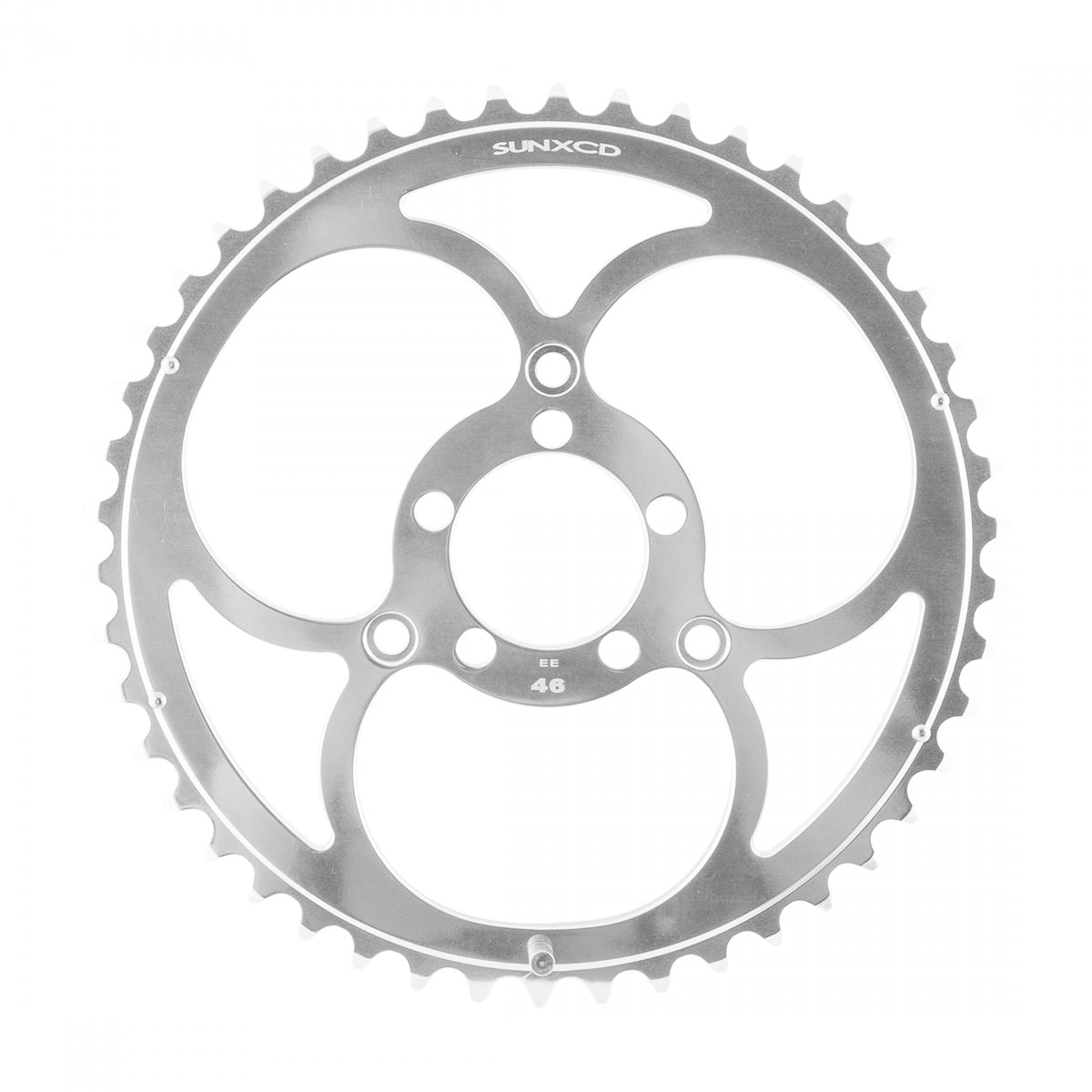 Sunxcd 3 Bolt Chainrings 46t Pinned 50 / 74 BCD 3-Bolt Aluminum Polished Silver
