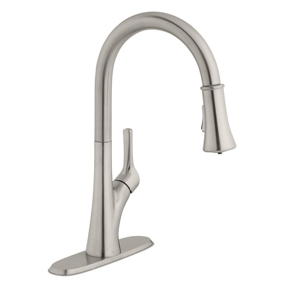 Single-Handle Pull-Down Sprayer Kitchen Faucet with LED Light in Stainless Steel