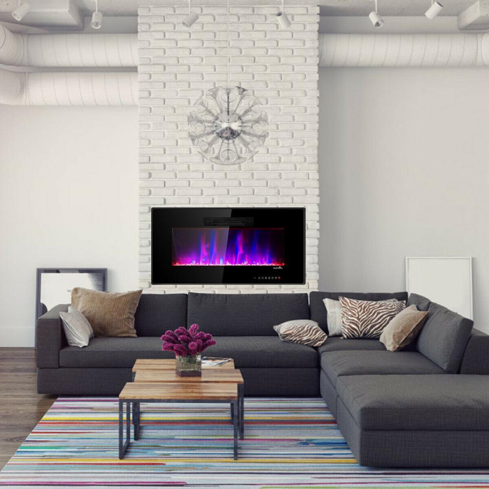 6 in. W Recessed Electric Fireplace In-Wall or Wall Mounted Electric Heater in Black