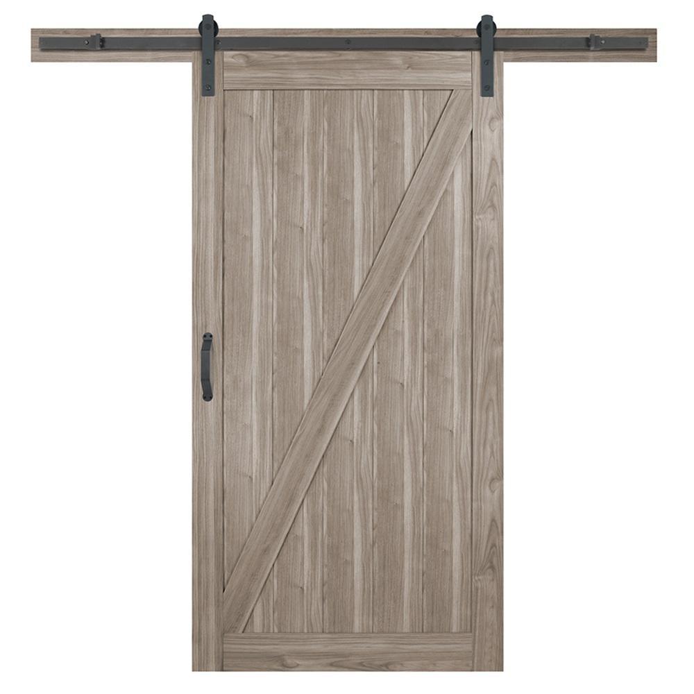 42 in. x 84 in. Z-Bar Ash Gray Interior Sliding Barn Door Slab with Hardware Kit