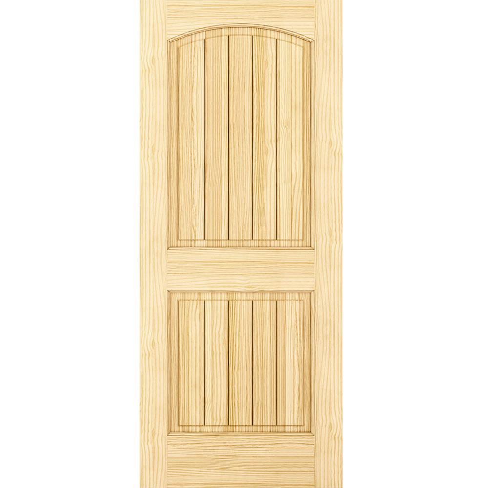 32 in. x 80 in. Unfinished 2 Panel Arch Top V-Groove Solid Core Pine Interior Door Slab