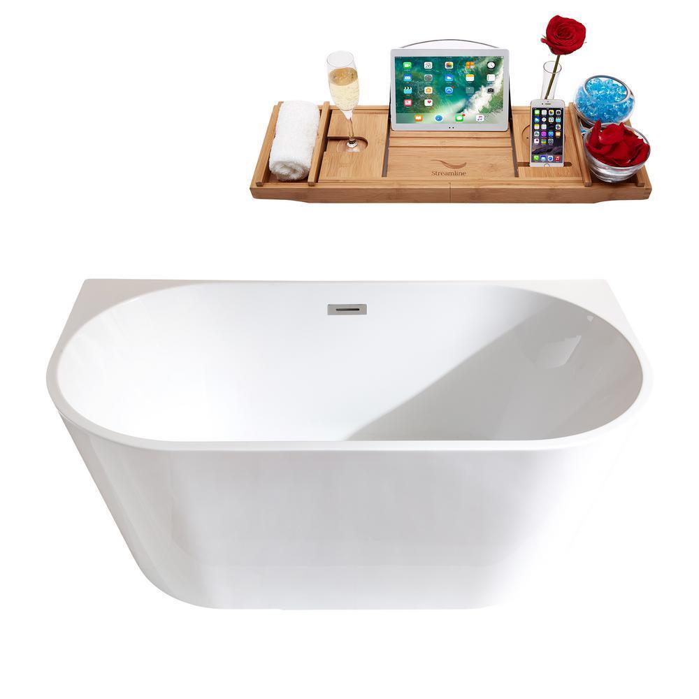 59 in. Center Drain Oval Alcove Non-Whirlpool Bathtub in Glossy White