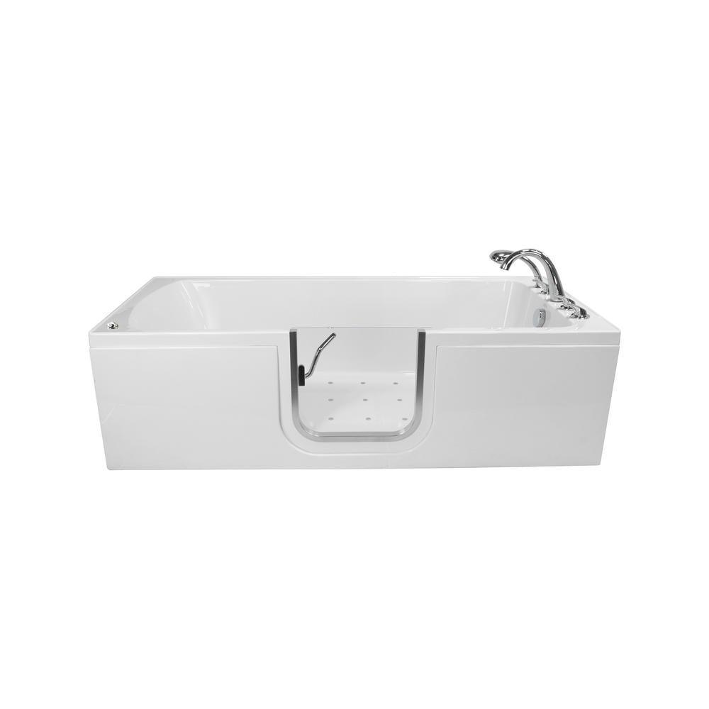 Laydown 72 in. Walk-in Air Bath Bathtub in White with Right Hinged Middle Glass Door, 5 PC Fast Fill Faucet, Right Drain