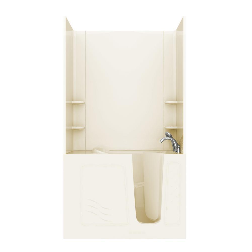 Rampart 4.5 ft. Walk-in Non-Whirlpool Bathtub with Easy Up Adhesive Wall Surround in Biscuit