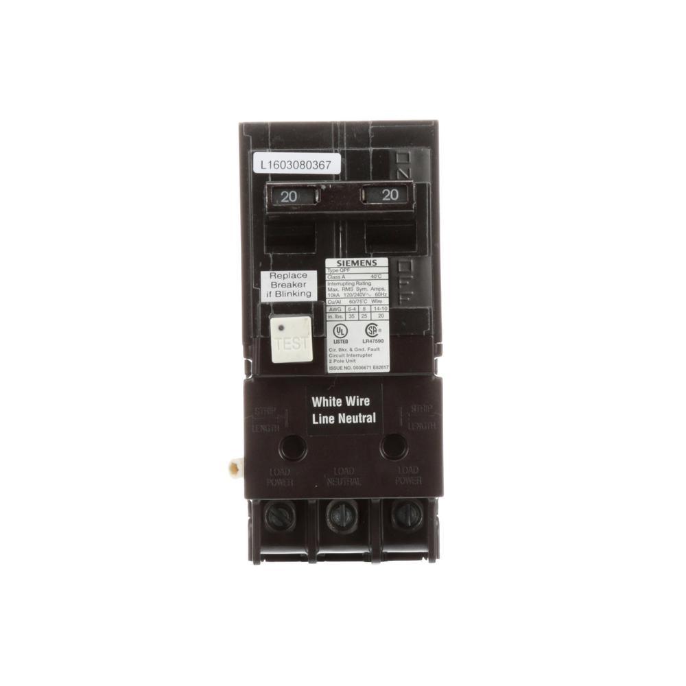 20 Amp Double Pole Type QPF2 GFCI Circuit Breaker