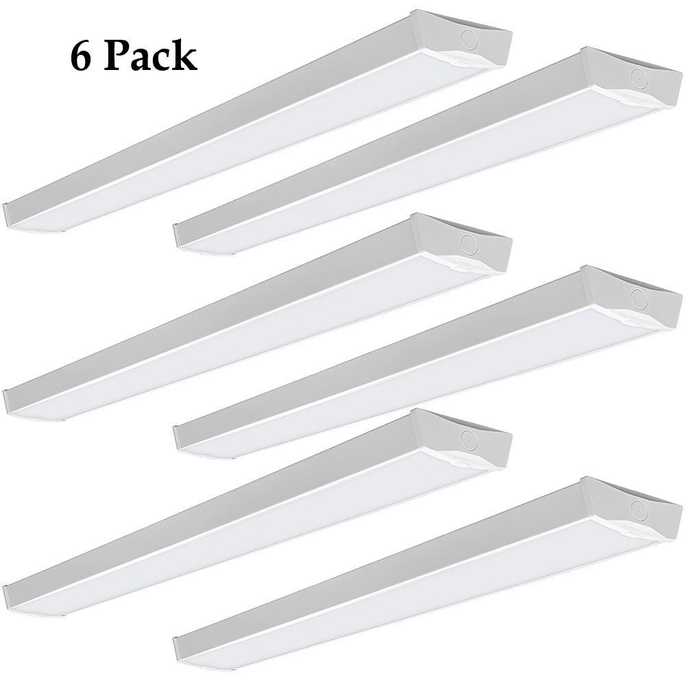4 ft. 3600 Lumens Integrated LED White Wraparound Ceiling Light Flush Mount Multi-Volt Bright White 4000K (6-Pack)
