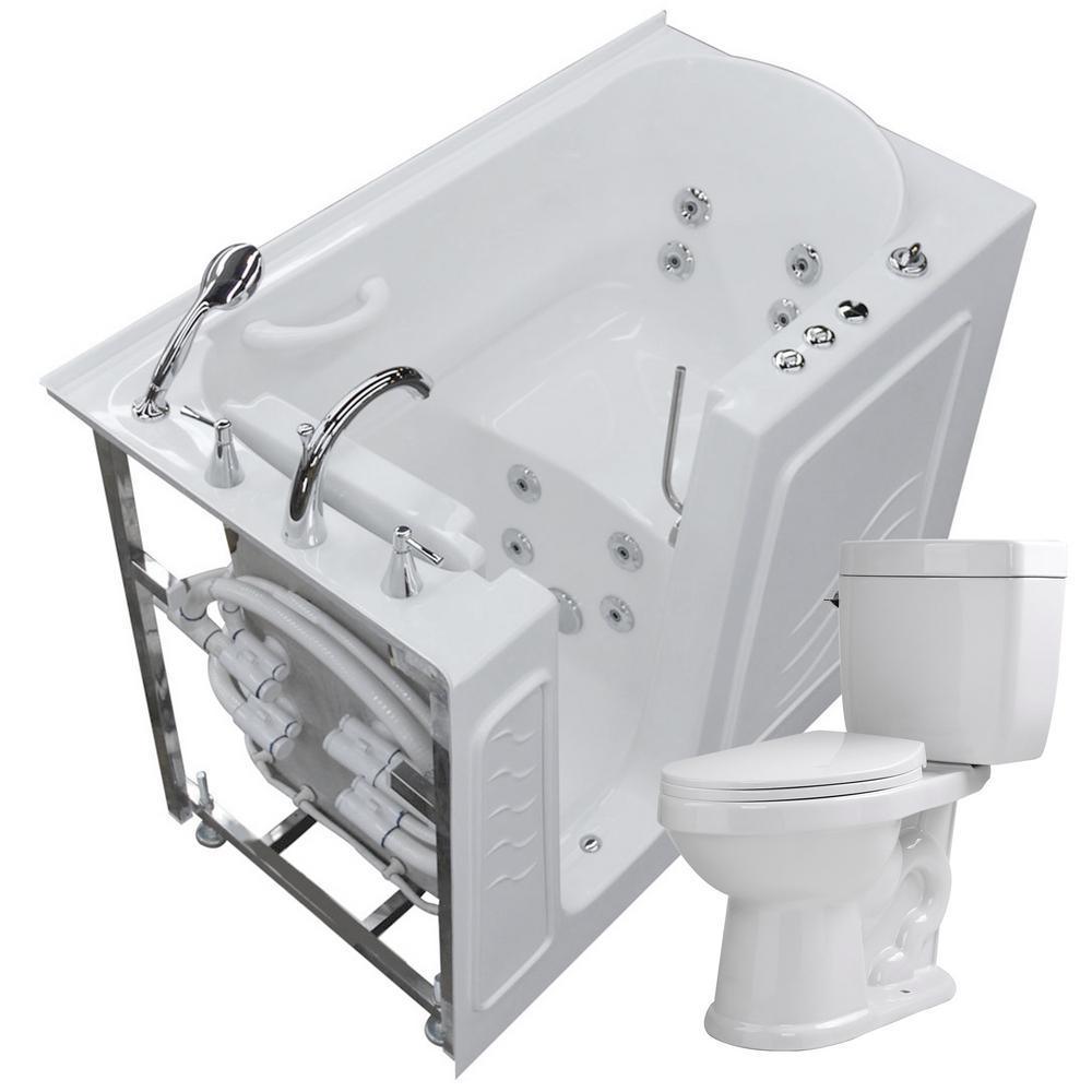 52.75 in. Walk-In Whirlpool Bathtub in White with 1.6 GPF Single Flush Toilet