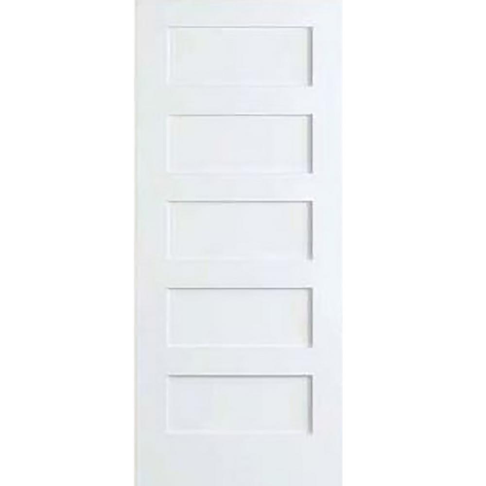 30 in. x 80 in. White 5-Panel Shaker Solid Core Wood Interior Door Slab