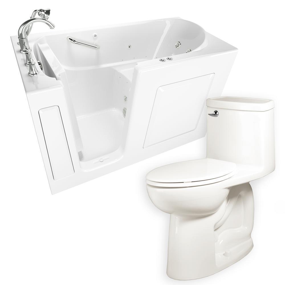 Whirlpool & Air Bath 30 in. x 60 in. Left-Hand Walk-In Bath with Roman Tub Filler and Cadet 3 FloWise Tall Height Toilet