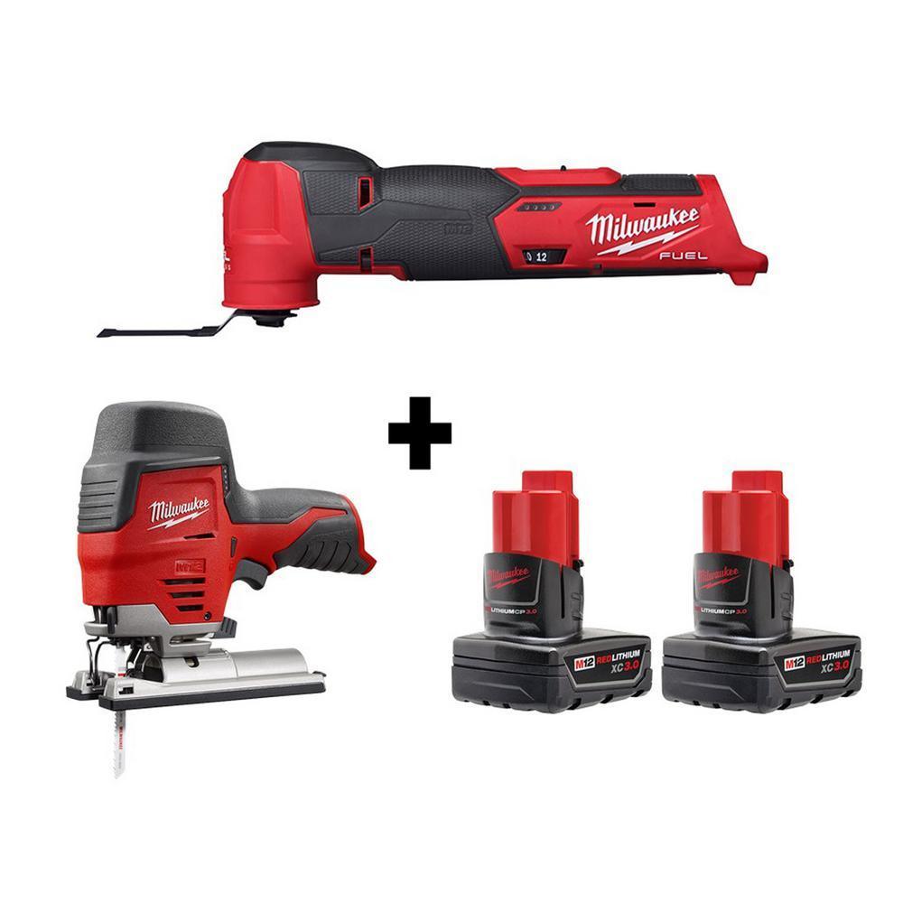 M12 FUEL 12-Volt Lithium-Ion Cordless Oscillating Multi-Tool and Jig Saw with two 3.0 Ah Batteries