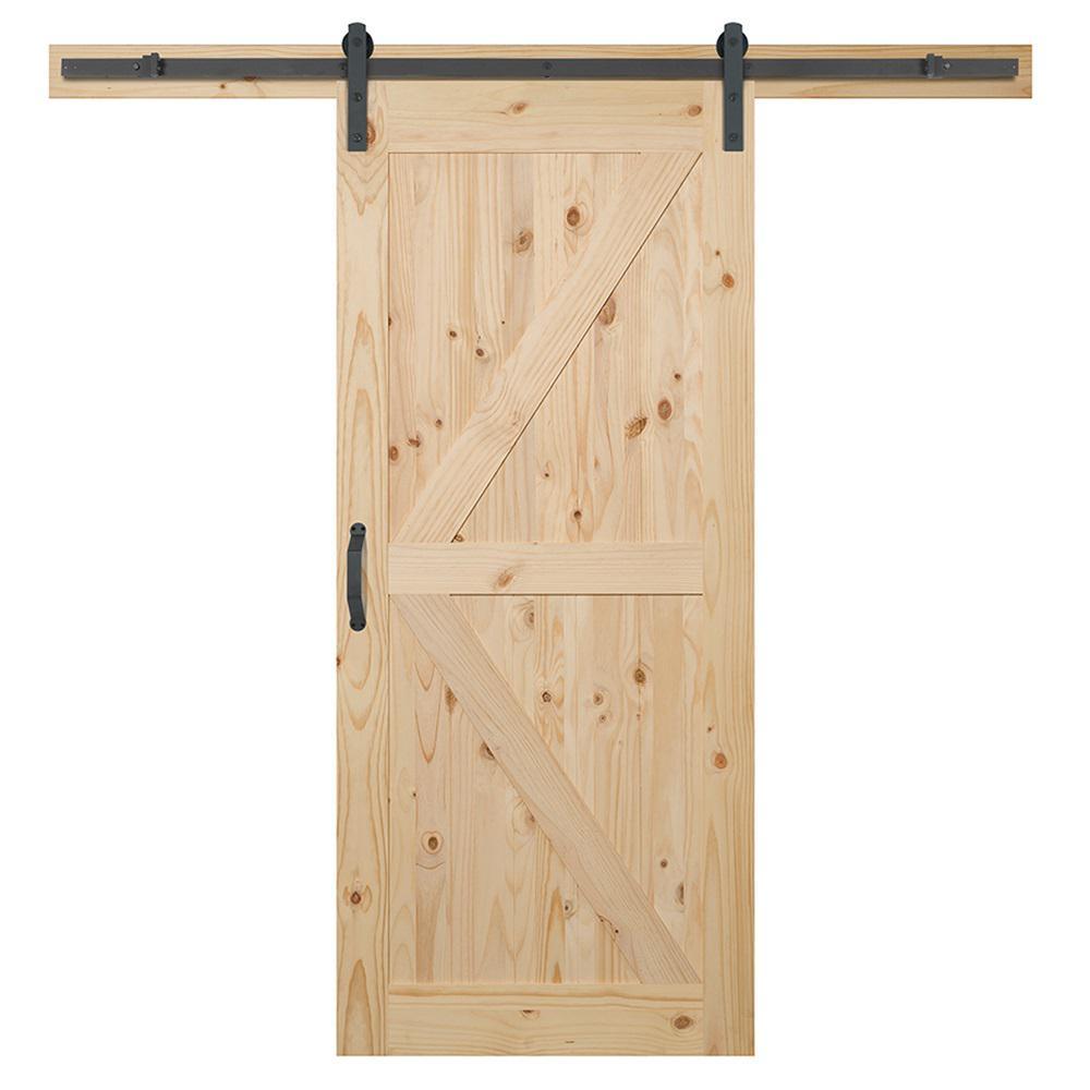 36 in. x 84 in. K-Bar Knotty Pine Wood Interior Sliding Barn Door Slab with Hardware Kit