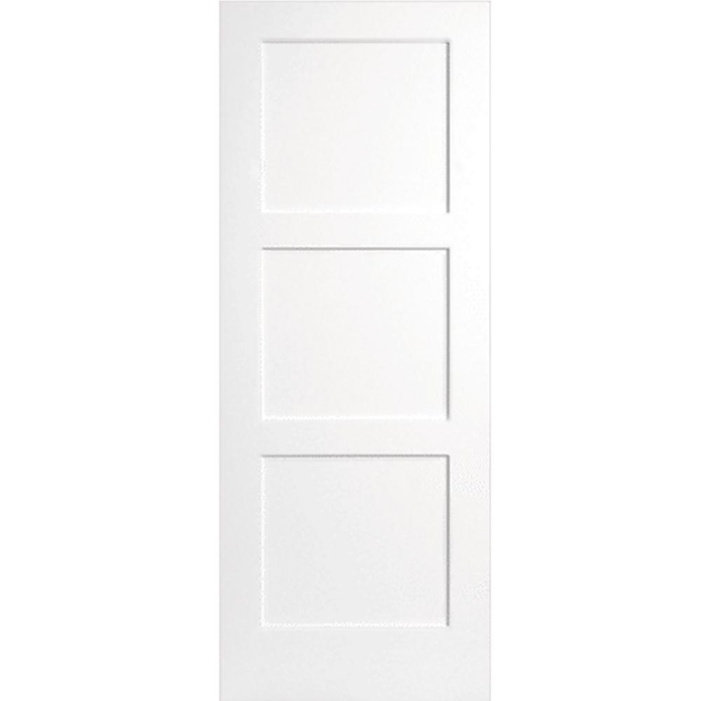 30 in. x 80 in. 3-Panel Equal Primed White Shaker Solid Core Wood Interior Door Slab